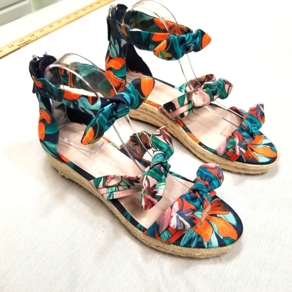 Nine West Allegro Bow 3 Strap Floral Espadrilles worn 1x wedge size 7.5 - Picture 1 of 15